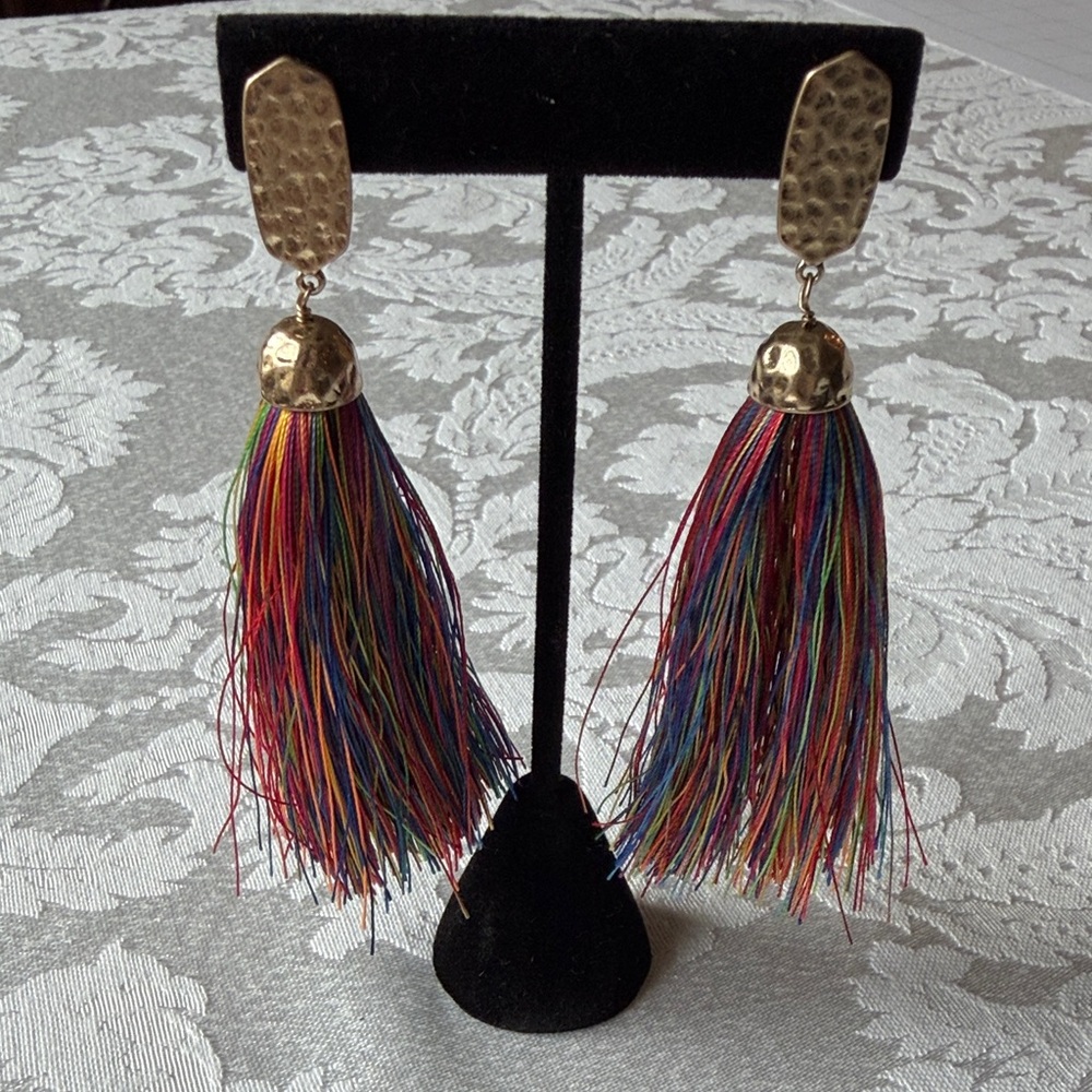 Elegant Gold Multicolor Tassel Earrings
